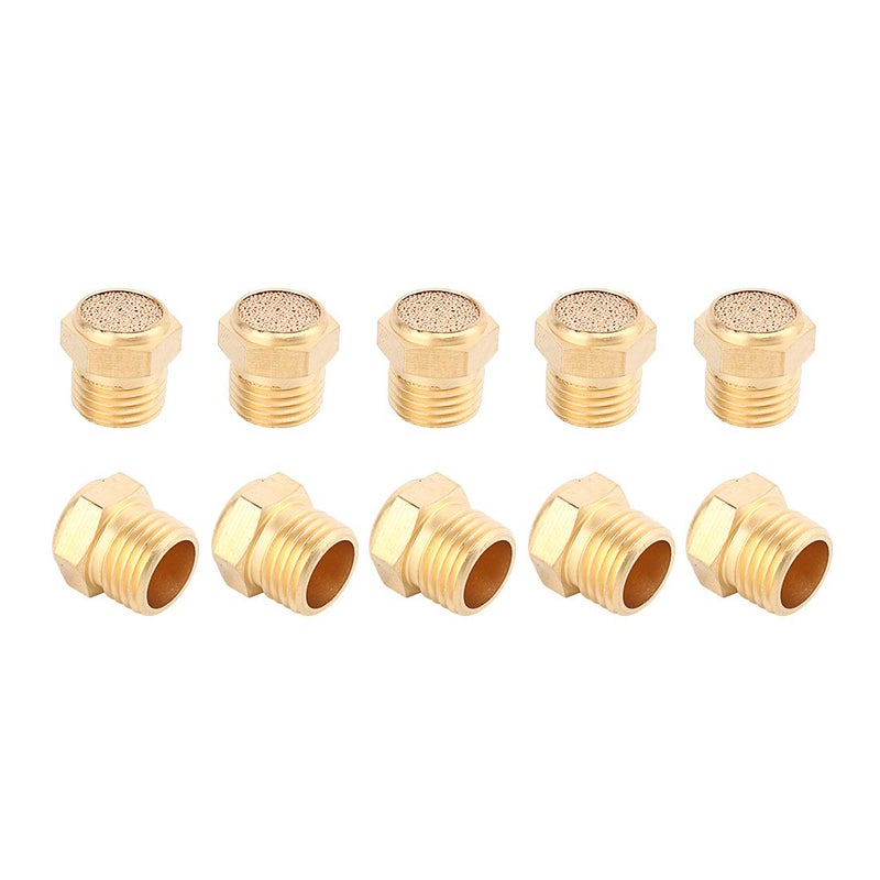 SNS Exhaust Muffler Male Thread 1/4 NPT Brass Pneumatic Silencer 10 PCS Per Pack PSV-N02 - Image 1